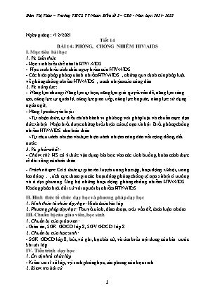 Giáo án Giáo dục công dân 8 - Bài 14: Phong, chống nhiễm HIV/AIDS - Năm học 2021-2022 - Đàm Thị Thảo