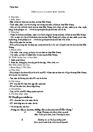 Giáo án Giáo dục địa phương 7 - Ca dao Bắc Giang