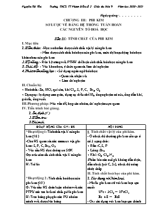 Giáo án Hóa học 9 - Chương 3 - Tiết 35: Tính chất của phi kim - Năm học 2020-2021 - Nguyễn Thị Yến