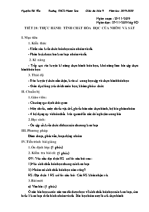 Giáo án Hóa học 9 - Tiết 28: Thực hành: Tính chất hóa học của nhôm và sắt - Năm học 2019-2020 - Nguyễn Thị Yến