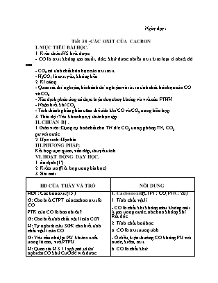 Giáo án Hóa học 9 - Tiết 39: Các oxit của cacbon