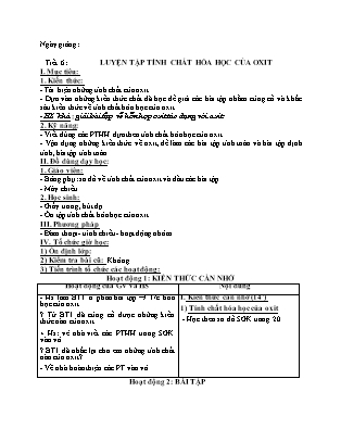 Giáo án Hóa học 9 - Tiết 6: Luyện tập tính chất hóa học của oxit