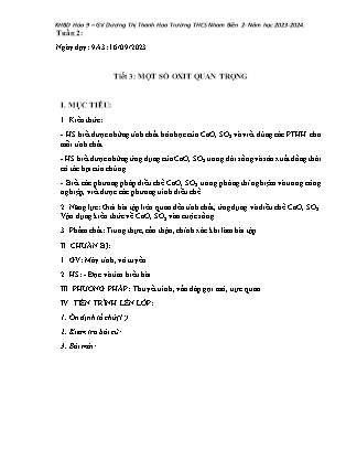 Giáo án Hóa học 9 - Tuần 2+3+4 - Năm học 2023-2024 - Dương Thị Thanh Hoa