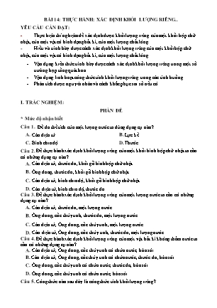 Giáo án Khoa học tự nhiên 8 - Bài 14: Thực hành: Xác định khối lượng riêng