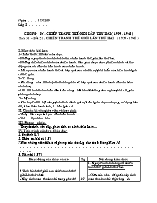 Giáo án Lịch sử 8 - Bài 21: Chiến tranh thế giới lần thứ 2 (1939-1945) - Năm học 2019-2020
