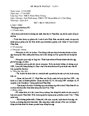 Giáo án Lịch sử Lớp 9 - Bài 9: Nhật Bản (Tiết 7) - Năm học 2023-2024 - Ngô Thị Lương