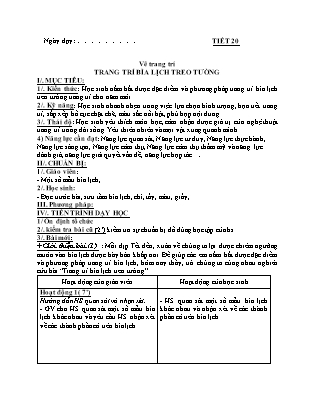Giáo án Mĩ thuật 7 - Tiết 20: Vẽ trang trí: Trang trí bìa lịch treo tường