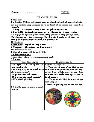 Giáo án Mĩ thuật 7 - Tiết 22: Trang trí tự do