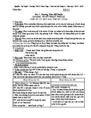 Giáo án Mĩ thuật 8 - Bài 2: Thường thức mĩ thuật - Sơ lược về mỹ thuật thời Lê (Thế kỉ XV đến đầu thế kỉ XVIII) - Năm học 2019-2020 - Nguyễn Thị Tuyết