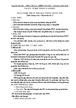 Giáo án Mĩ thuật 8 - Tuần 21+22 - Năm học 2023-2024 - Nguyễn Thị Yến
