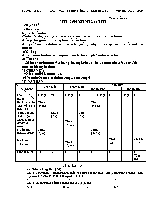 Giáo án môn Hóa học 9 - Năm học 2019-2020 - Nguyễn Thị Yến