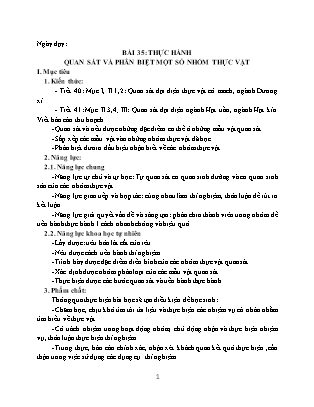 Giáo án môn Khoa học tự nhiên 6 - Bài 35: Thực hành: Quan sát và phân biệt một số nhóm thực vật