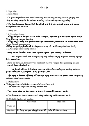 Giáo án môn Khoa học tự nhiên 7 - Ôn tập: Ánh sáng