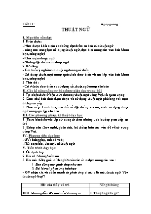 Giáo án môn Ngữ văn 9 kì 1 - Tiết 31: Thuật ngữ