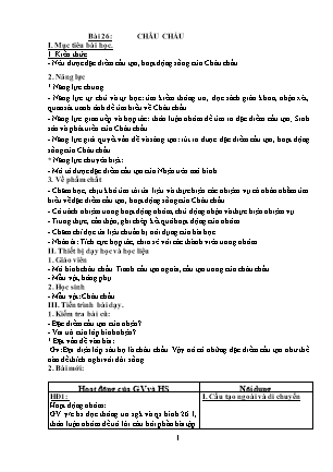 Giáo án môn Sinh học 7 - Bài 26: Châu chấu