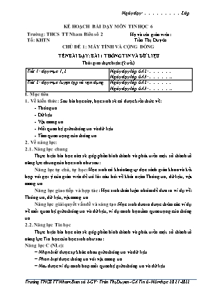 Giáo án môn Tin học 6 - Bài 1: Thông tin và dữ liệu - Trần Thị Duyên