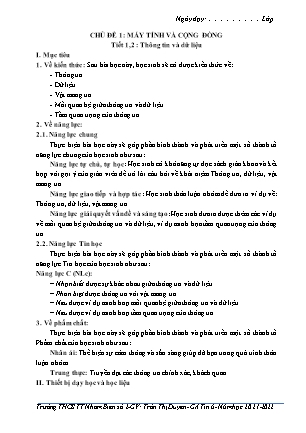 Giáo án môn Tin học 6 - Tiết 1+2: Thông tin và dữ liệu