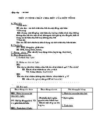 Giáo án môn Toán 6 - Tiết 19: Tính chất chia hết của một tổng