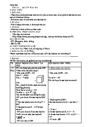 Giáo án môn Toán 9 (Đại số) - Bài 9 (Tiết 14): Căn bậc ba