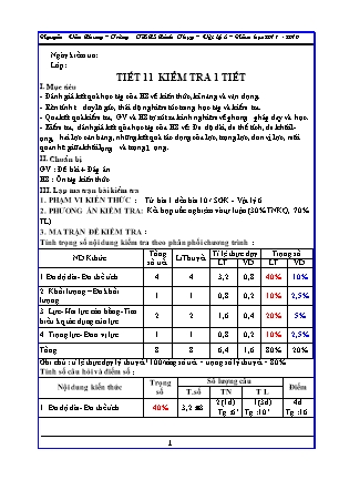 Giáo án môn Vật lí 6 - Tiết 11: Kiểm tra một tiết - Năm học 2018-2019 - Nguyễn Văn Chung
