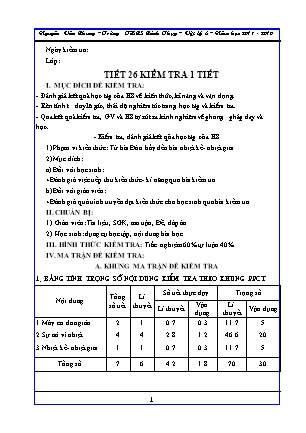 Giáo án môn Vật lí 6 - Tiết 26: Kiểm tra 1 tiết - Năm học 2018-2019 - Nguyễn Văn Chung