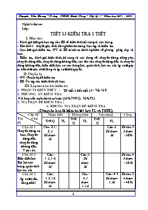 Giáo án môn Vật lí 8 - Tiết 13: Kiểm tra một tiết - Năm học 2018-2019 - Nguyễn Văn Chung