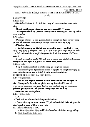 Giáo án Nghệ thuật 6 - Bài 12: Màu sắc lễ hội trong thiết kế lịch treo tường - Năm học 2023-2024 - Nguyễn Thị Yến