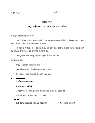 Giáo án Ngoại khóa: Thực hiện trật tự an toàn giao thông (Tiết 4)