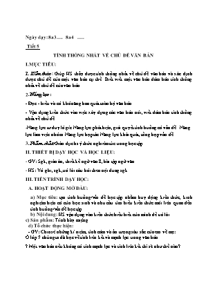 Giáo án Ngữ văn 8 - Tình Thống Nhất về chủ đề văn bản (Tiết 5)