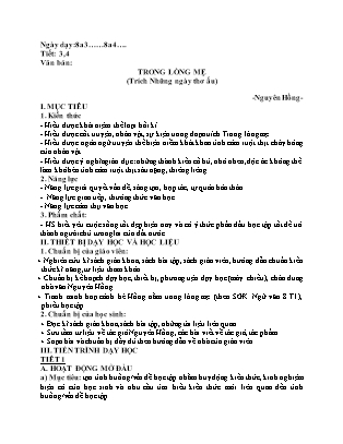 Giáo án Ngữ văn 8 - Văn bản: Trong lòng mẹ (Tiết 3+4)