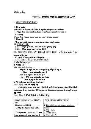 Giáo án Ngữ văn 9 - Tiết 94: Nghĩa tường minh và hàm ý