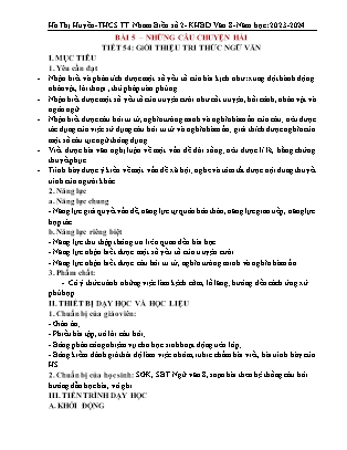 Giáo án Ngữ văn Lớp 8 - Tuần 14+15 - Năm học 2023-2024 - Hà Thị Huyền