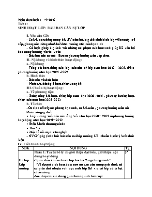 Giáo án Sinh hoạt Lớp Khối 8 - Tiết 1: Sinh hoạt lớp: Bầu ban cán sự lớp - Năm học 2022-2023