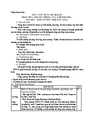 Giáo án Sinh hoạt Lớp Khối 8 - Tiết 3: Xây dựng kế hoạch phát huy truyền thống của lớp, trường. Tổ chức một số trò chơi dân gian