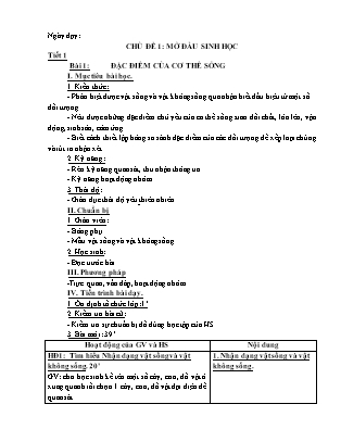 Giáo án Sinh học 6 - Bài 1: Đặc điểm cơ thể sống