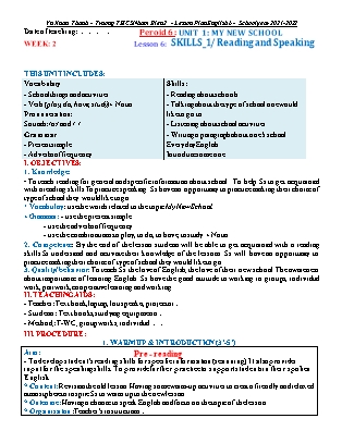 Giáo án Tiếng Anh 6 - Năm học 2021-2022 - Vũ Xuân Thành