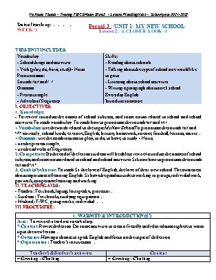 Giáo án Tiếng Anh 6 - Unit 1: My new school - Năm 2021-2022 - Vũ Xuân Thành