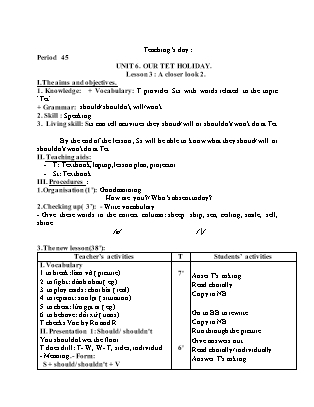 Giáo án Tiếng Anh 6 - Unit 6: Our Tet holiday - Period 45 - Lesson 4: Communication