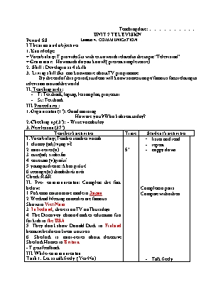 Giáo án Tiếng anh 6 - Unit 7: Television - Lesson 4: Communication