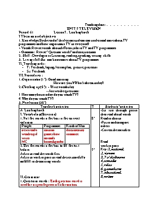Giáo án Tiếng anh 6 - Unit 7: Television - Period 61 - Lesson 7: Looking back
