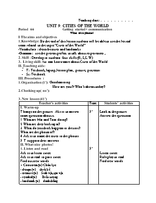 Giáo án Tiếng Anh 6 - Unit 9: Cities of the world - Period 66