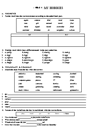 Giáo án Tiếng Anh 7 - Unit 1: My hobbies