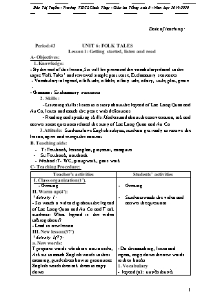 Giáo án Tiếng Anh 8 - Unit 6: Folk tales - Period 43 - Năm học 2019-2020 - Đào Thị Tuyến