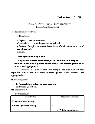 Giáo án Tiếng Anh 9 - Period 3: Unit 1: Local environment