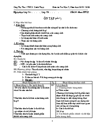 Giáo án Tin học 7 - Tiết 35: Ôn tập (Tiết 1) - Năm học 2019-2020 - Ong Thị Thu