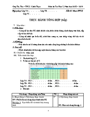 Giáo án Tin học 7 - Tiết 65: Thực hành tổng hợp (Tiếp) - Năm học 2018-2019 - Ong Thị Thu