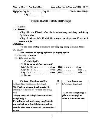 Giáo án Tin học 7 - Tiết 66: Thực hành tổng hợp (Tiếp) - Năm học 2018-2019 - Ong Thị Thu