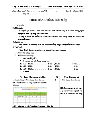 Giáo án Tin học 7 - Tiết 67: Thực hành tổng hợp (Tiếp) - Năm học 2018-2019 - Ong Thị Thu