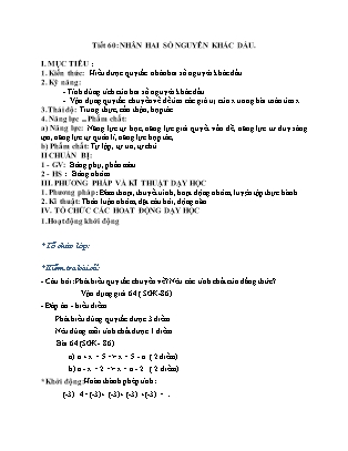 Giáo án Toán 6 - Tiết 60: Nhân hai số nguyên khác dấu