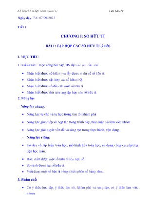 Giáo án Toán 7 (Kết nối tri thức) - Chương 1 - Bài 1: Tập hợp các số hữu tỉ - Lưu Thị Mỵ